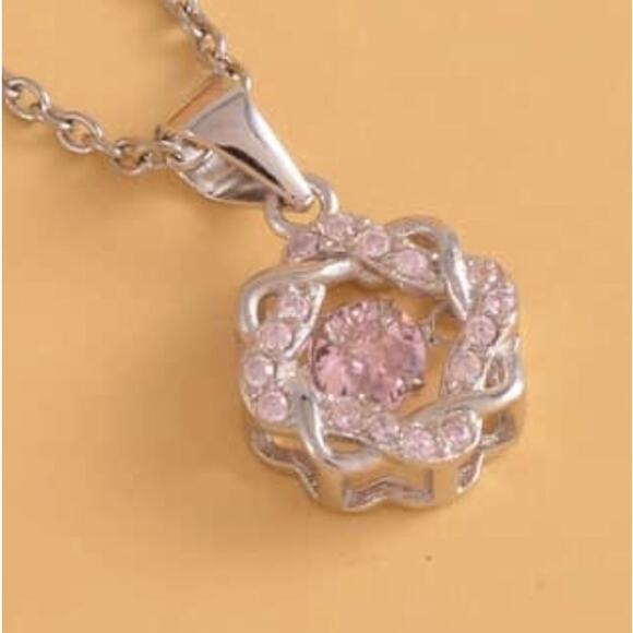 Dancing Simulated Pink Diamond Pendant Necklace 20” chain, .65 ctw - Picture 2 of 5